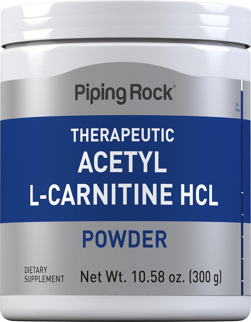 Piping Rock Acetil L-Carnitina pó 300g ALCAR HCL Suplemento     , Não-GMO, Sem glúten