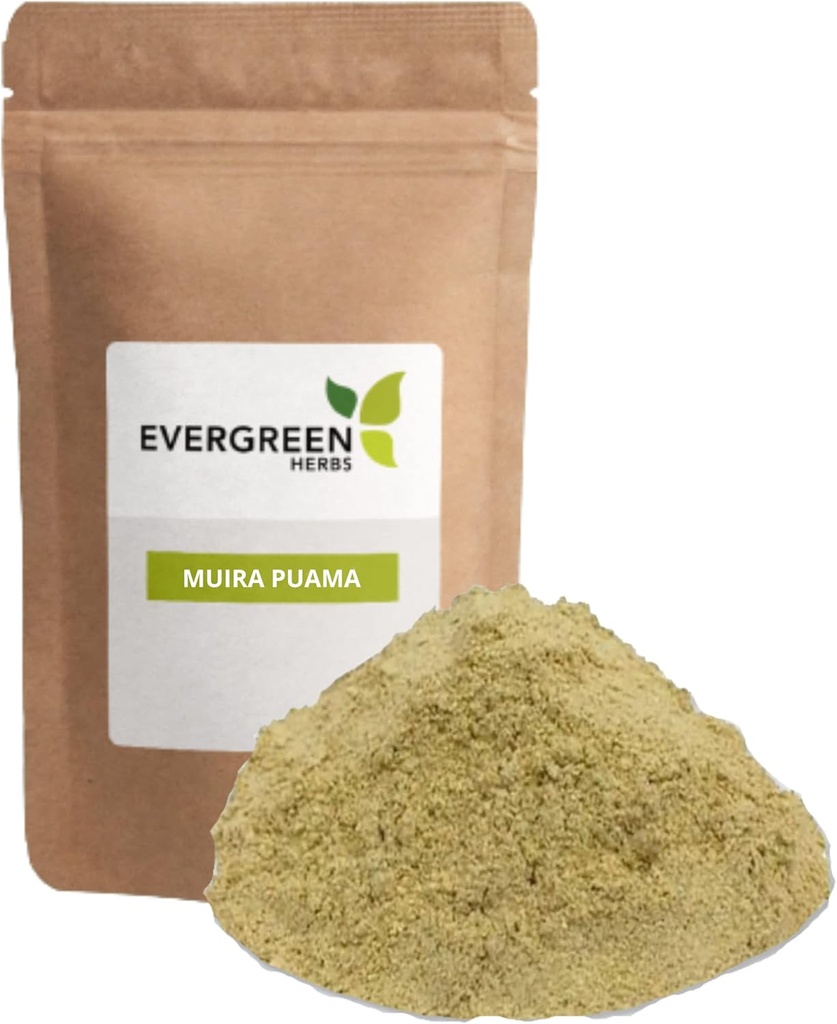 Evergreen Herbal Powder (Muira Puama) - Resealable Stand Up Pouch para garantir a frescura!