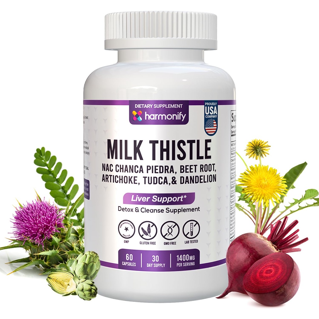 Cardo de leite Berberine Açafrão com Chanca Piedra, Detox & Cleanse & Repair Supplement, NAC, Raiz de beterraba, Alcachofra, Raíz de dente-de-leão, TUDCA Choline e Ginger, 30 dias de fornecimento