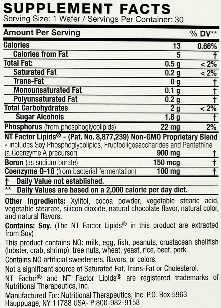 Nutritional Therapeutics - NT Fator com CoQ10 100 MG 30 Mastigable Wafers Chocolate