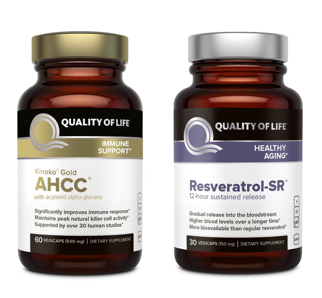 Qualidade de vida Características Kinoko Gold AHCC e Resveratrol SR fórmula de liberação mantida - Imune, saudável pacote de envelhecimento