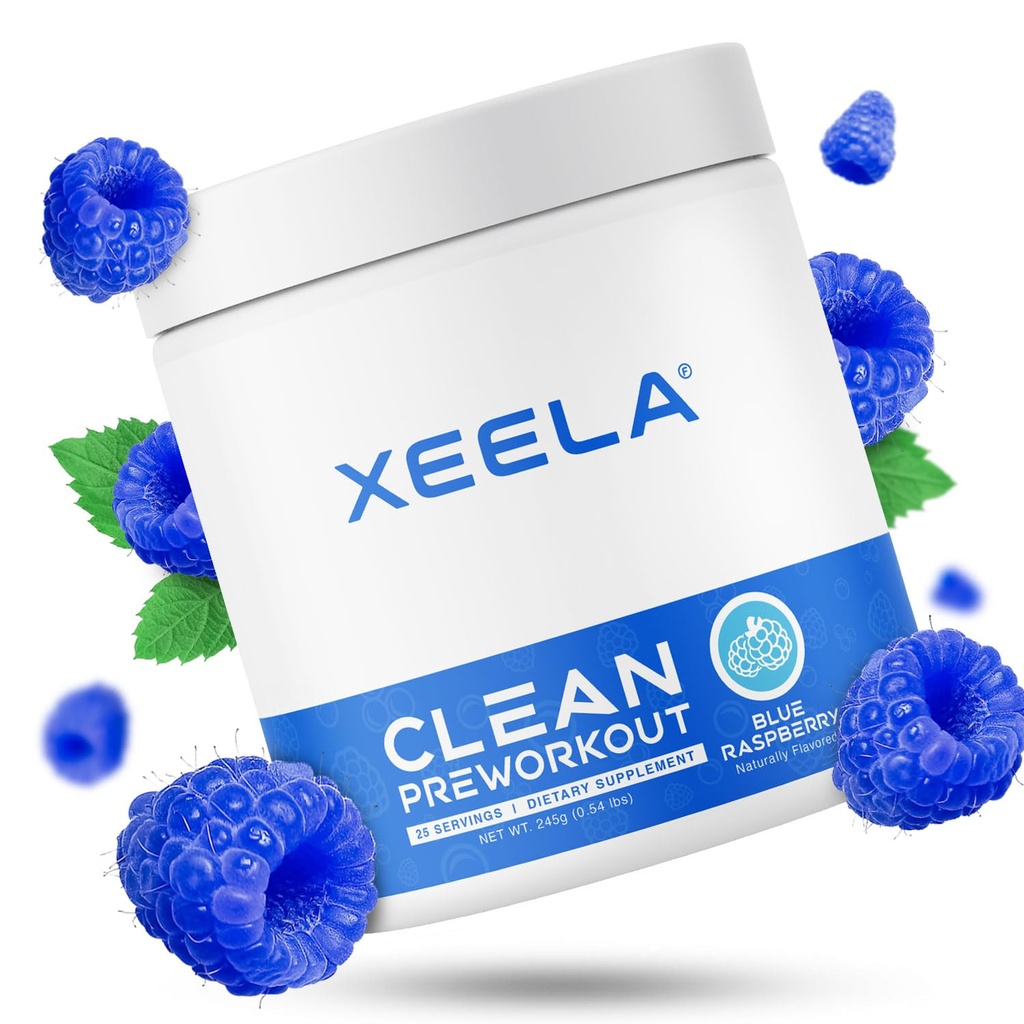 XEELA pré-treino em pó - limpo e testado - Jitter livre, seguro e natural - aumentar a energia termogênica, foco, e resistência w / creatina, cafeína orgânica, e citrulina à base de plantas (framboesa azul)