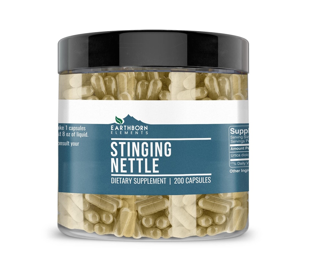 Elementos nascidos da Terra Stinging Nettle Leaf 200 Cápsulas, Puro e não diluído, Sem aditivos
