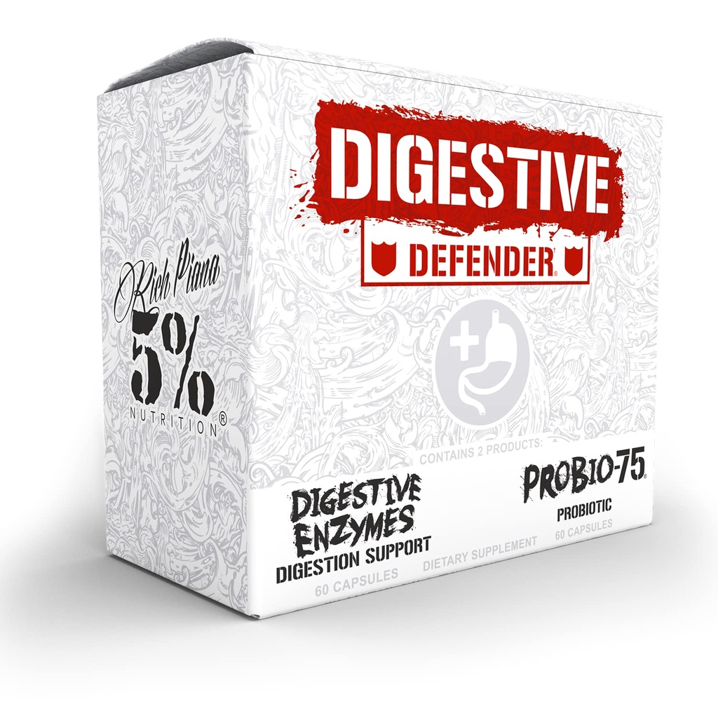 5% Nutrition Rich Piana Digestive Defender . Probio-75 & Digestive Enzimas Digestion Supplement .