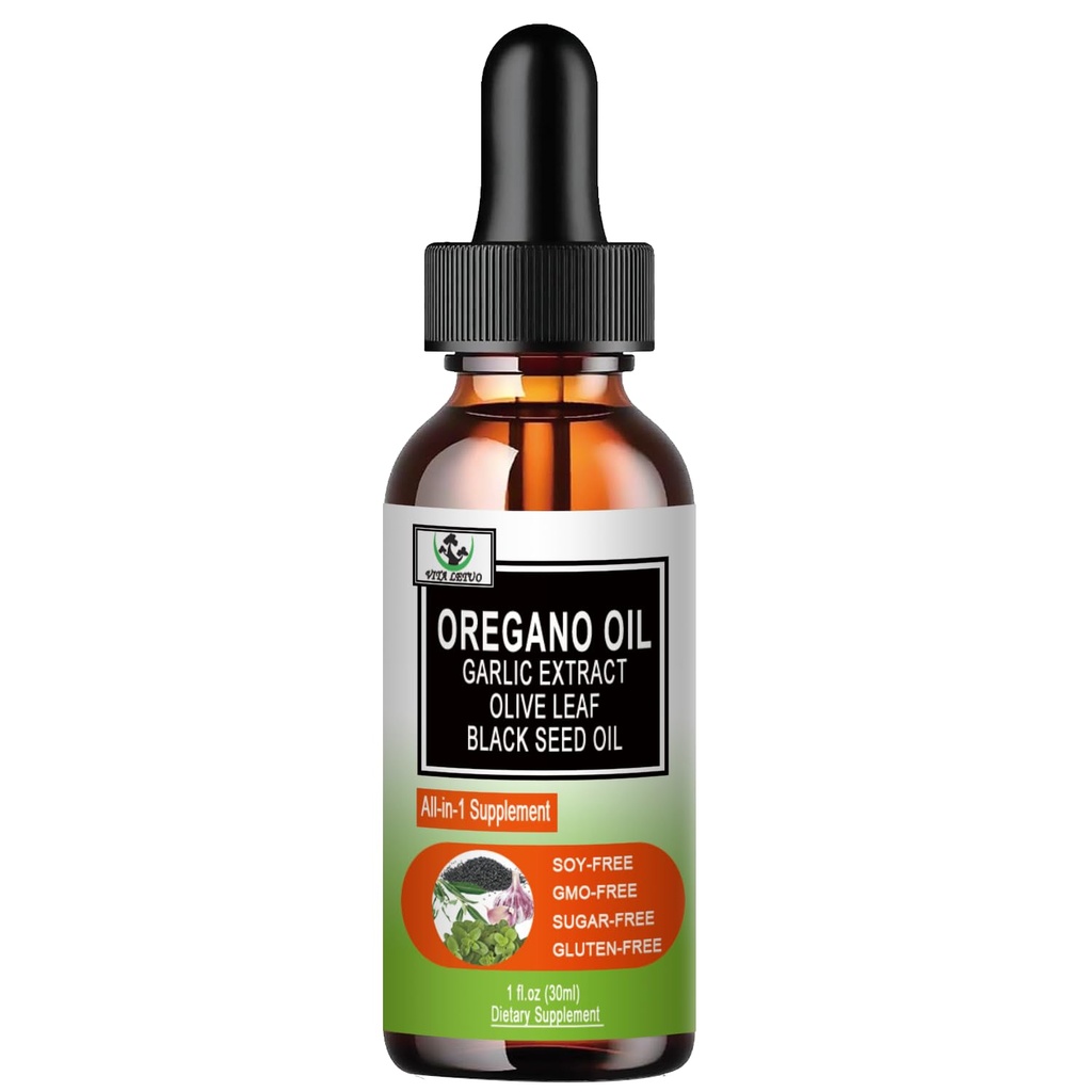 Óleo Orgânico de Orégano com óleo de semente preta, Óleo de Orégano gotas líquidas w / Garlic Olive Leaf Elderberry para Imune, Suporte Digestivo & Antioxidante, Suplemento de apoio sazonal para mulheres homens