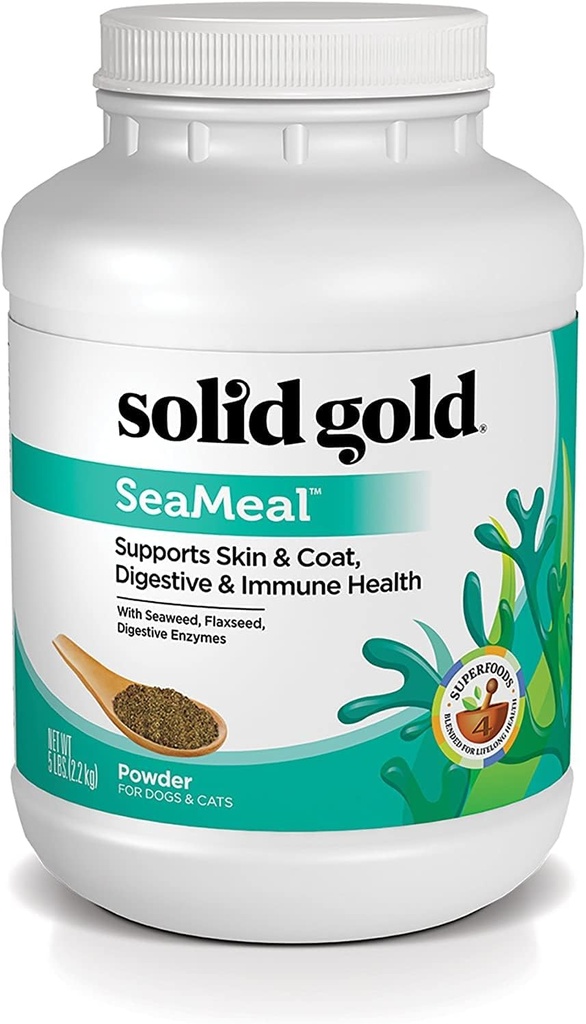 Solid Gold Cat & Dog Multivitamin Powder - Kelp Powder, Omega 3 & Vitaminas para Dental, Digestivo, Imune, Pele & Revestimento Saúde - Multi Vitamina para cães e gatos - Cat & Dog Food Aditive Supplement - 5lb