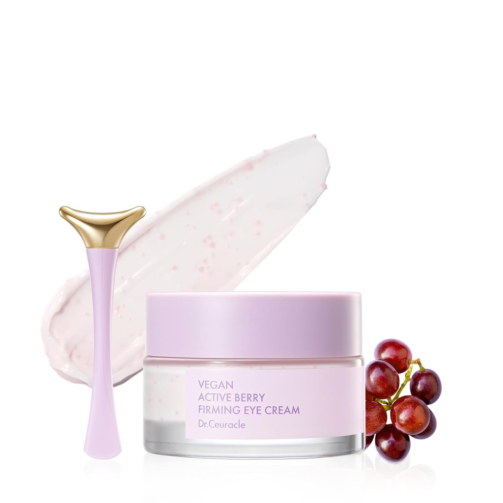 Dr.Ceuracle Vegan Active Berry Firming Eye Cream com aplicador - Hydrating Resveratrol Tratamento dos olhos para círculos escuros e Puffiness, cuidados de pele coreanos para estofadores (32g / 1.12 oz.)