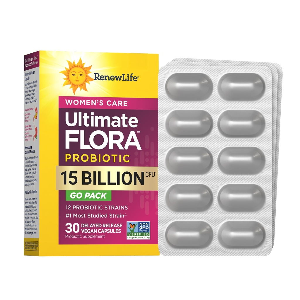 Renew Life Women's Probiótico Cápsulas, Suporta pH Balance para Mulheres, Vaginal, Urinário, Digestivo e Imune Saúde, L. Rhamnosus GG, Dairy, Soy e Gluten-Free, 15 Bilhões UFC - 30 Ct
