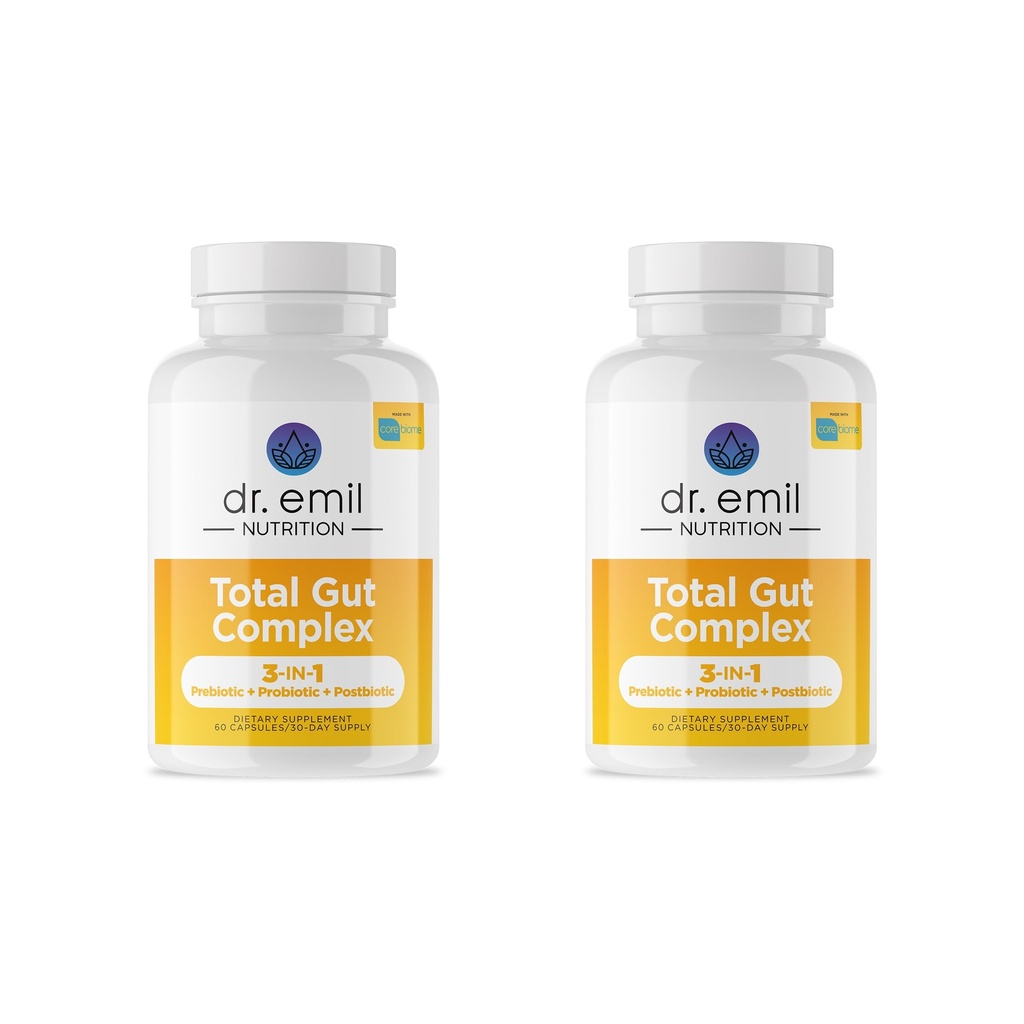 DR. NUTRIÇÃO EMIL Complexo de Saúde da Gut Total - Prebiótico + Probiótico + Suplementos de Saúde da Gut Postbiótico para Mulheres e Homens - Probióticos para Saúde Digestiva & Saúde da Gut, 120 Cápsulas