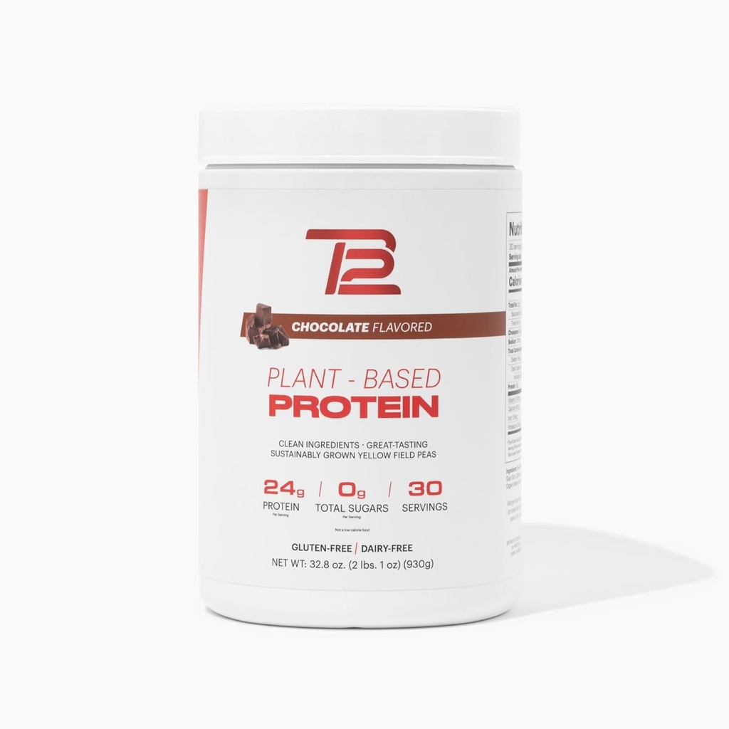 TB12 Pó de proteína baseada em plantas por Tom Brady, 24g de proteína de ervilha Vegan, Baixo açúcar, Baixo carboidrato, Não-GMO, Substituição de refeições, Keto Friendly, Paleo, Livre de açúcar, Chocolate sabor (30 Servings/2.25lbs)