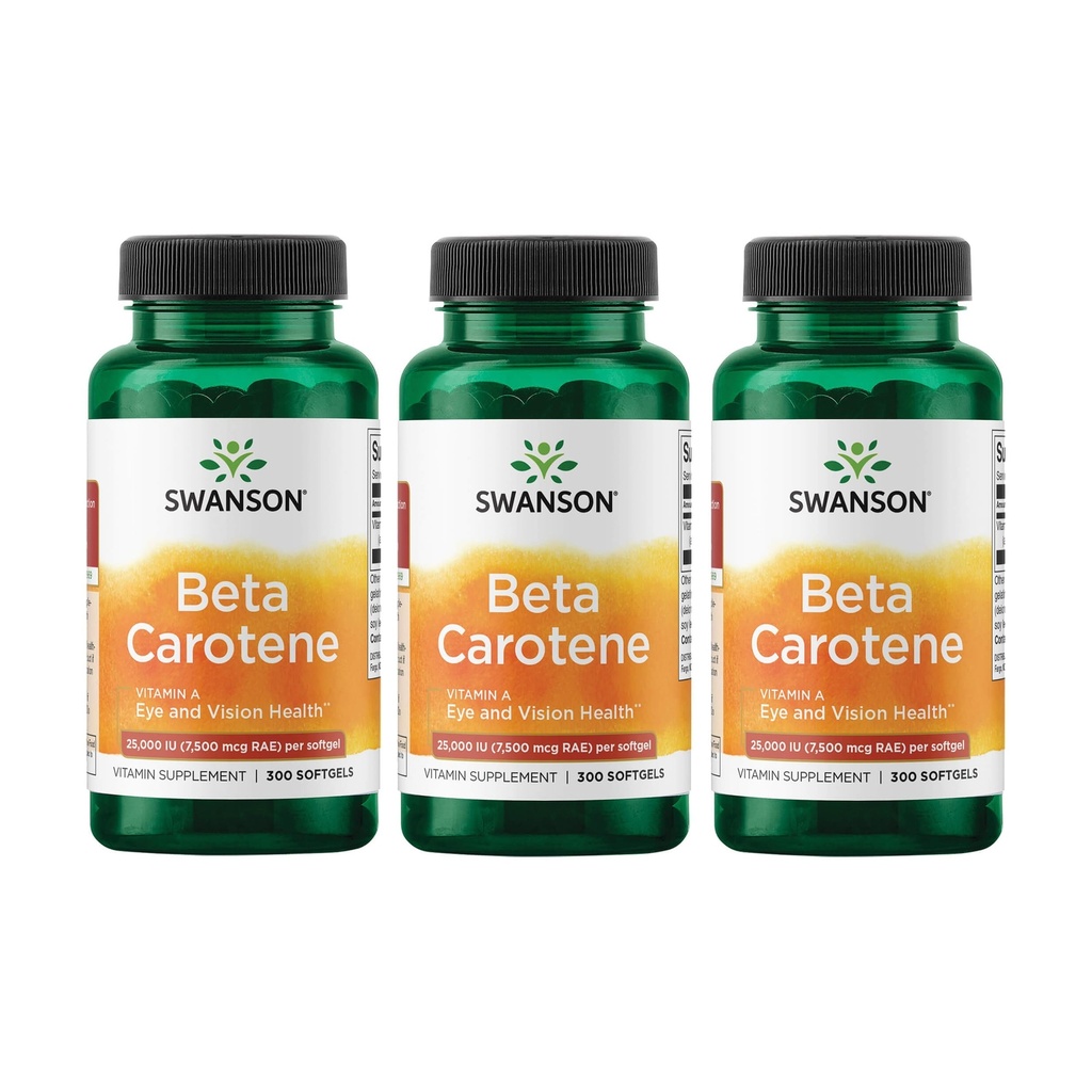 Swanson Beta-Caroteno Vitamina A 25000 UI Sistema imunológico da pele Suporte antioxidante 7500 mcg 300 Softgels Count (3 Pack)