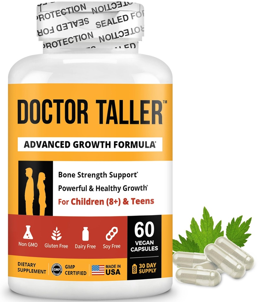 NuBest Doctor Taller - Suportes de força óssea, melhorar o sistema imunológico - Keto com cálcio, vitamina D3, vitamina K2, aminoácidos e ervas para crianças (8+) - 60 Cápsulas Vegan