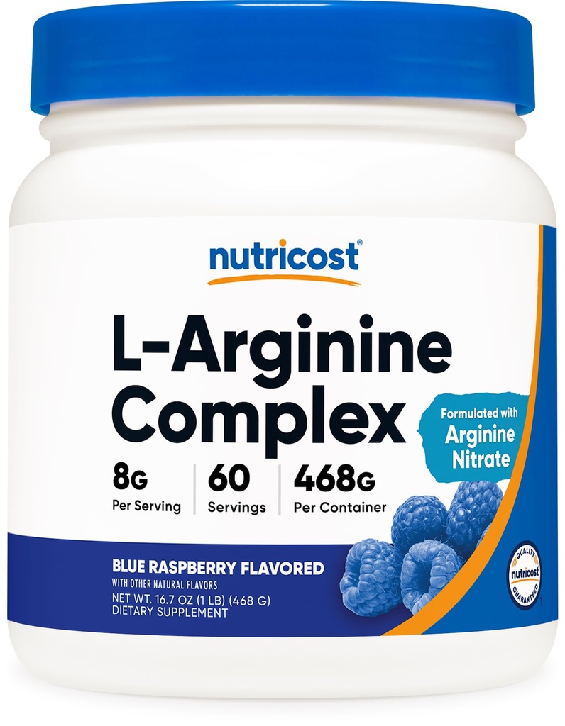 Nutricost L-Arginina Complex (Azul Framboesa, 60 Servings) - Gluten Free, Non-GMO