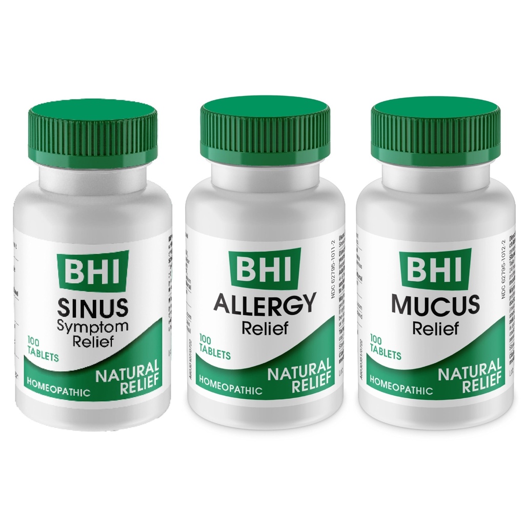 MediNatura BHI Multi Symptom Flare-Up Defesa Bundle Sinus Relief Tablets (100) Mucus Relief Tablets (100) + Alergy Relief Tablets (100) Homeopatic Relief - Fast-Actioning, Quick-Dissolve