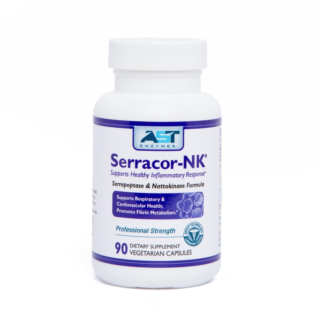 Enzimas AST Serracor-NK – Fórmula de Enzima Sistémica Proteolítica – Contém Serrapeptase Resistente ao Ácido e Nattokinase Resistente ao Ácido – 90 Cápsulas Vegetarianas