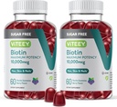 Viteey Biotin Gummies para cabelos, pele e unhas 10.000mcg - Açúcar livre - Pastilhas de crescimento de cabelo, Brilho de pele saudável, Crescimento de unhas saudável forte - Vegan, Glúten livre, Gelatina Free- sabor Berry sabor