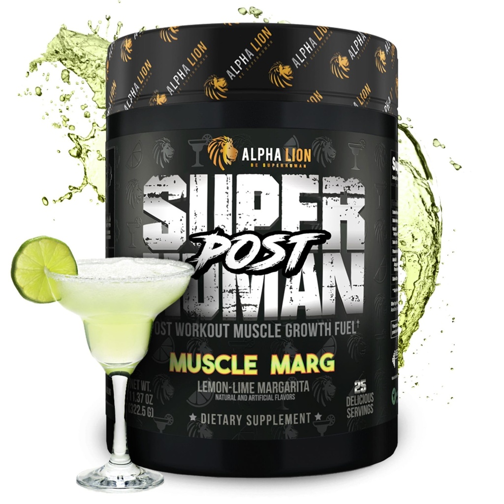 Alfa Leão Sobre-humano pós treino em pó, Muscle Builder Drink, Creatina Mono-hidratado + Mais para o crescimento muscular Lean, força e volume, Suplemento para mulheres e homens (25 Servings, Marg muscular)