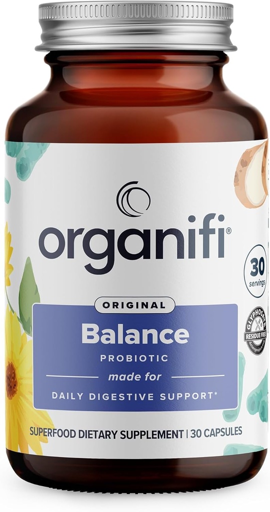 Organifi Balance Probióticos para Saúde Digestiva - 5 Resilient Strains, 30 Cápsulas Vegan