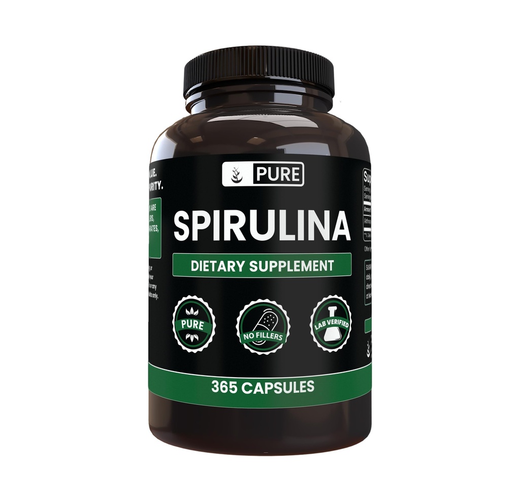 Ingredientes originais puros espirulina (365 cápsulas) Sem enchimento de magnésio ou arroz, sempre puro, laboratório verificado