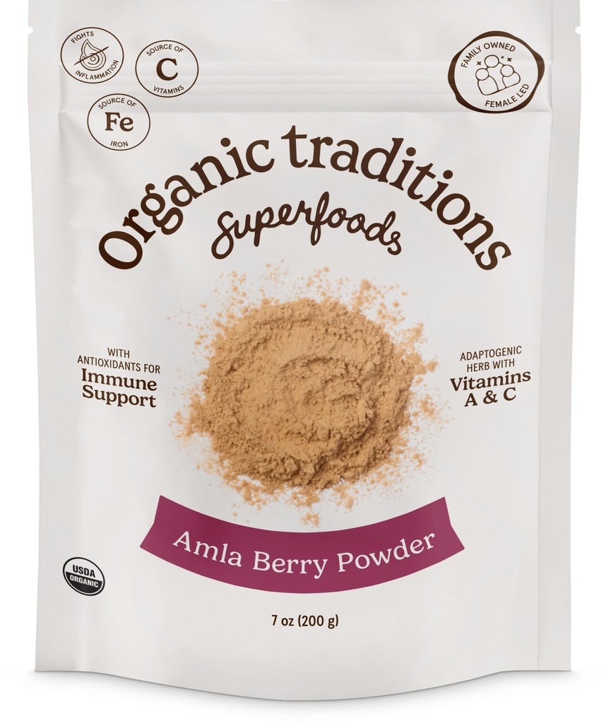 Tradições Orgânicas Amla Berry em pó, Amla Powdered Groseberry indiano, não-GMO Organic Powdered Fruit Superfood, 7 onças (200g) Bag
