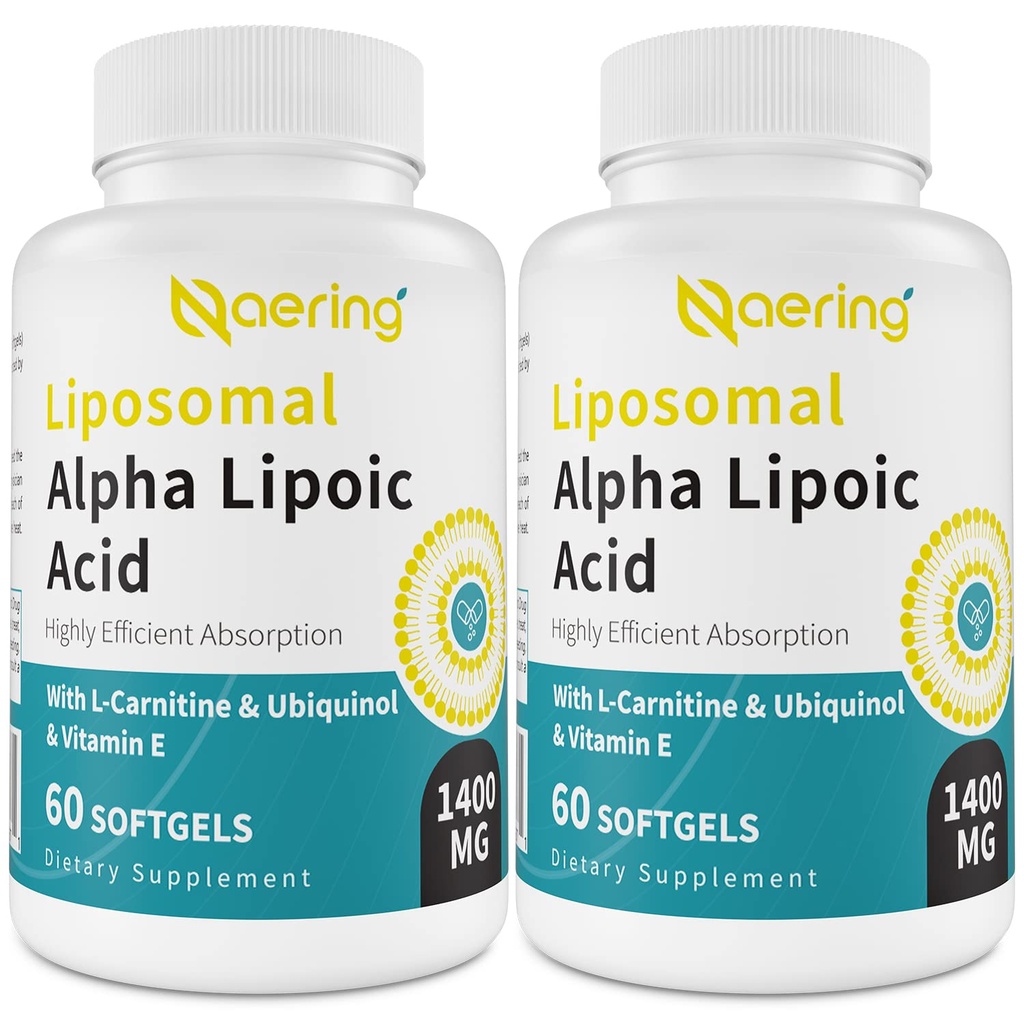 Ácido Lipóico Alfa Lipomal 1400mg Softgels, Suplemento ALA com L-Carnitina 1000mg, Ubiquinol (CoQ 10 Ativo) 100mg e Vitamina E 10mg, Ácido Alfa-Lipoico para Antioxidantes, Nervo, Energia 120 Softgels