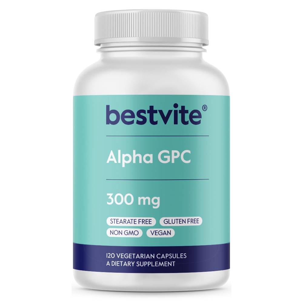 BESTVITE Alpha GPC Choline 600mg Por Servindo (120 Cápsulas Veggie) - Sem Stearates - Vegan - Não OGM - Gluten Free