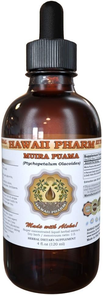 HawaiiPharm Muira Puama Liquid Extract, Organic Muira Puama (Ptychopetalum Olacoides) Tintura Suplemento 2 onças
