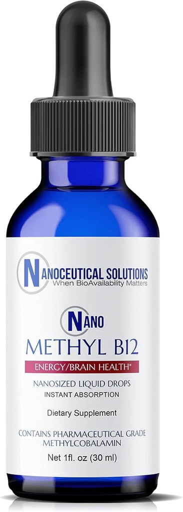 NANO METHYL B-12, 1000MCG Metilcobalamina, gotas de líquido nanodimensionadas para a absorção instantânea, leste para usar. Delicioso sabor Berry.