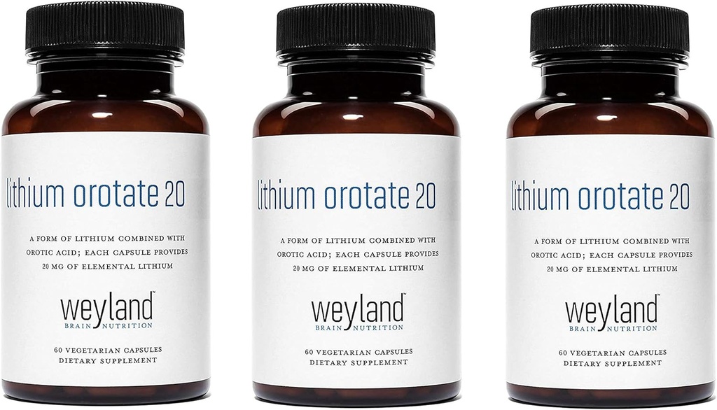Orotato de lítio 20mg (3 frascos), 180 Cápsulas Vegetarianas
