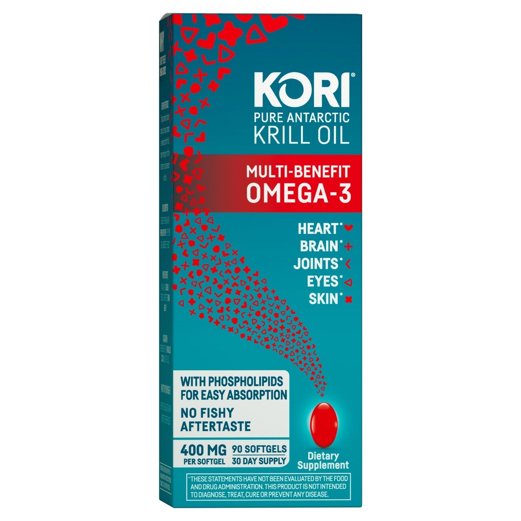 Kori Krill Oil Omega 3 Suplemento, Antárctico Krill Óleo com Absorção Superior vs Óleo de Peixe Alternativa, 400 mg Softgels, 90 Softgels, EPA & DHA