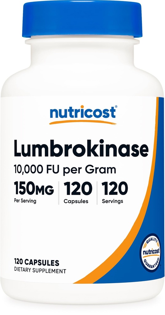 Nutricost Lumbrokinase Cápsulas 150 mg (120 Cápsulas) - Gluten-Free, Vegan, GMO-Free