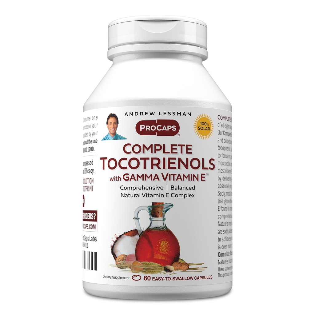 ANDREW LESSMAN Tocotrienols completos com vitamina gama E 60 Softgels - Oito formas de vitamina E (Alfa, Beta, Gama, Delta Tocoferols e tocotrienols). Anti-oxidante poderoso. Sem aditivos