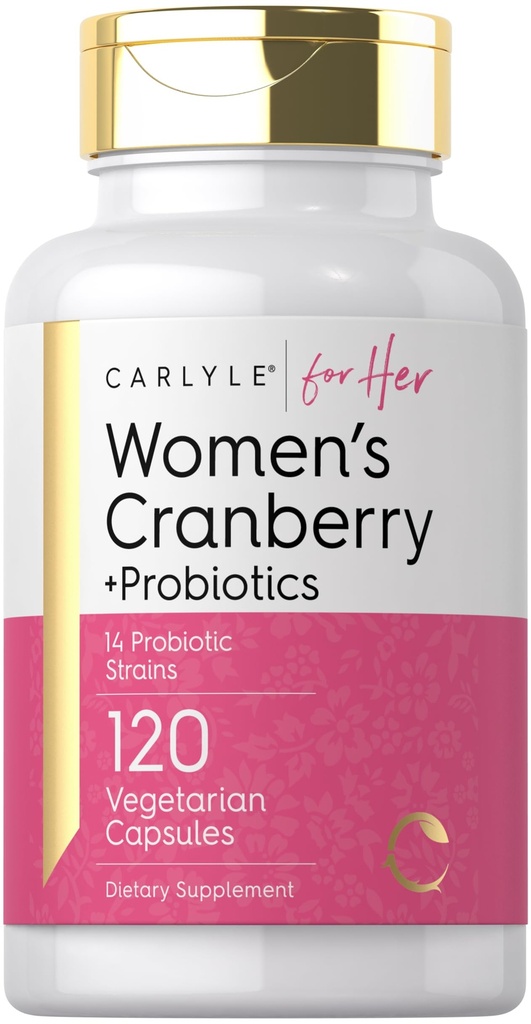 Carlyle Mulheres Cranberry Plus Probióticos 120 cápsulas, com 14 Strains Probióticos, Vegetarian, Non-GMO, Gluten Free Supplement, para ela