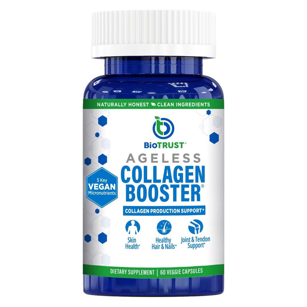 BioTrust Impulsionador de colágeno sem idade, Poderoso apoiar a beleza de dentro, Vegan Construtor de colágeno para a pele brilhante, Cabelo lindo, unhas bonitas, articulações saudáveis, 60 cápsulas (30 Servings)