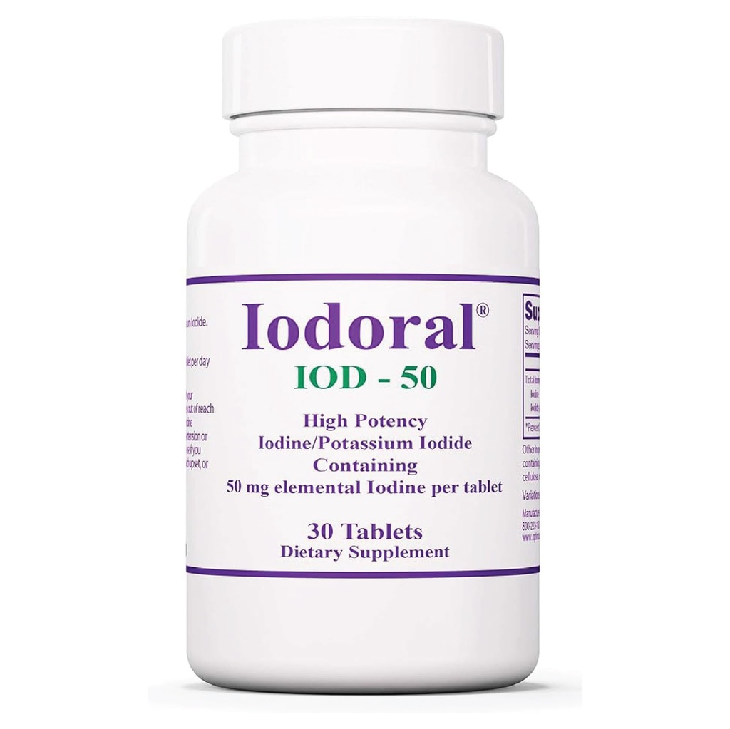 Optimox Iodoral 50 mg Suplemento - Comprimidos de Iodeto de Potássio, Apoio à Tiróide, Vitaminas Diárias e Minerais, Solução de Iodo de Lugol - 30 Conde.