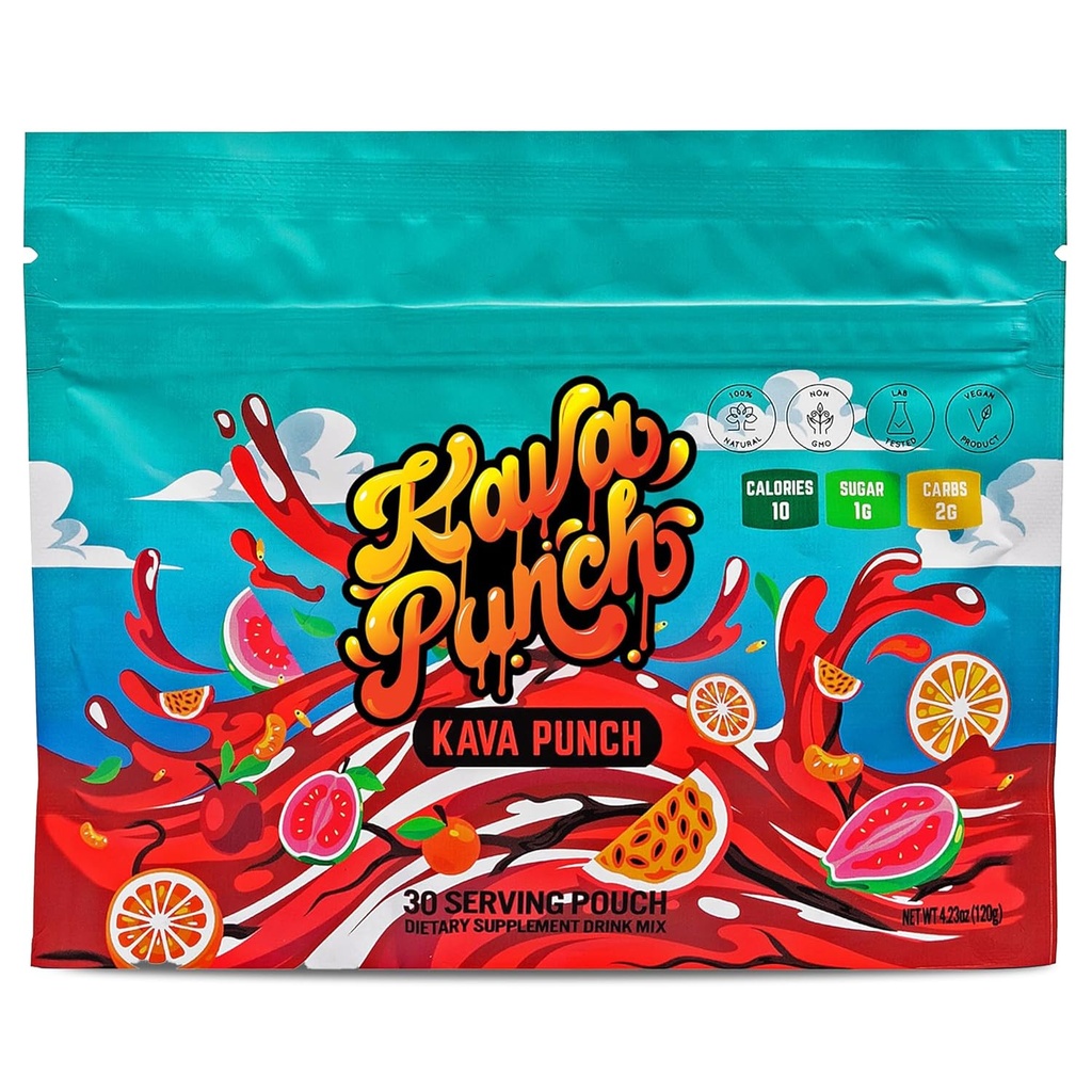 Kava Punch Relaxation Powder – 30 Pouch servindo com Premium Kava Kava Extract □ Suplemento diário de alívio de estresse □ Não-alcoólico, baixo teor calórico, saudável bebida Mix □ Álcool bebida alternativa com Buzz