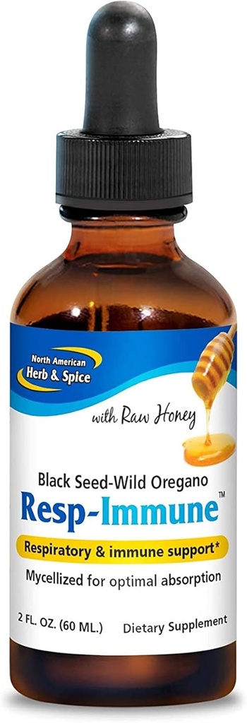 HERB & ESPECICE NORTE AMÉRICA Resp-Imune - 2 oz - Suporte Respiratório e Imune - Sementes Negras, Óleo de Orégão P73 & Mel cru - Mycellized para Absorção Optimal - Não-GMO - 39 Servings