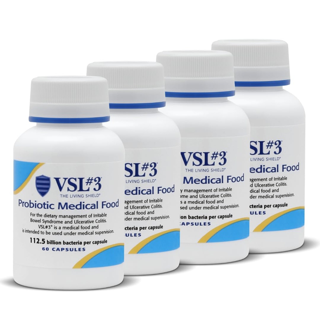 VSL #3® Probióticos para Saúde Digestiva, Sintomas IBS & UC - 112.5B UFCs, Alta Potencial, Multi-Strain, Vivo, Probiótico Refrigerado, Alimentos Médicos para Gut Saúde Suporte em Homens e Mulheres, 240 Cápsulas