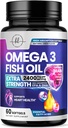 Omega 3 Suplementos de óleo de peixe 2400mg - Triplo Força Ómega 3 Ácidos Gordos, Natural Coração Saúde Cérebro e Apoio Conjunto - Ácidos Gordos com EPA & DHA - Wild Caught Fish Oil Supplement - 60 Softgels