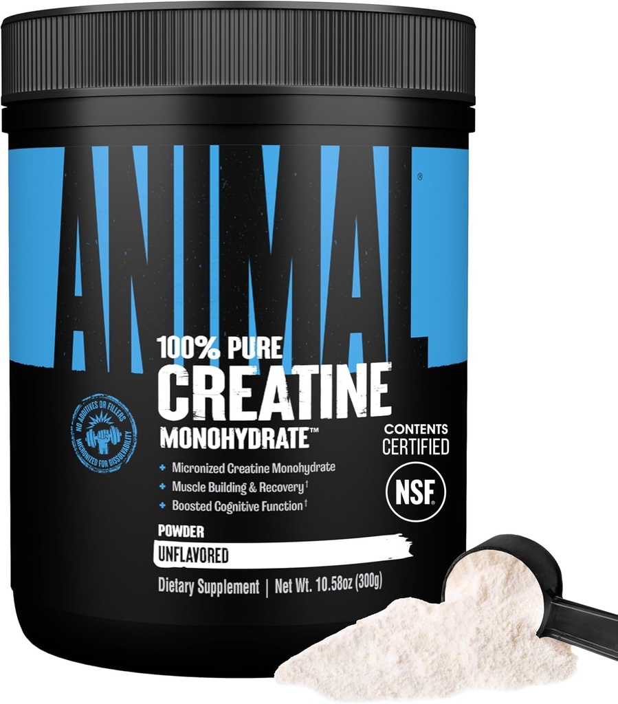Pó monohidrato de creatina animal — micronizado para recuperação muscular, energia celular e bem-estar diário — para homens e mulheres — 300g sem sabor
