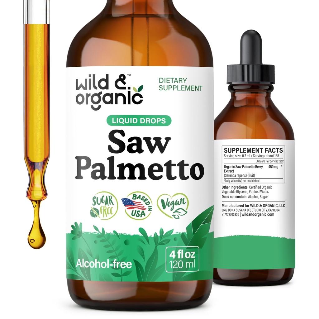Selvagem e orgânica Serra Palmetto Tintura - Serra Palmetto Extrair Suplemento para homens e mulheres - Líquido em pó Based Drops - Serenoa Repens Berries - Vegan, Açúcar & Álcool - 4 fl oz