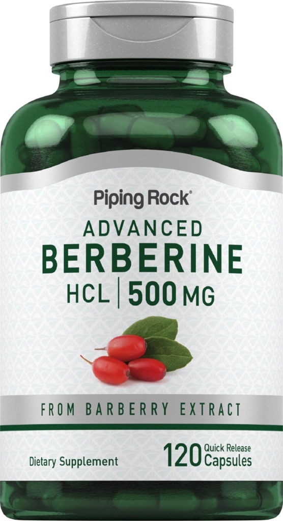 Piping Rock Berberine HCL Supplement - 500mg - 120 cápsulas - Extrato de Barberry - Non-GMO, Gluten Free