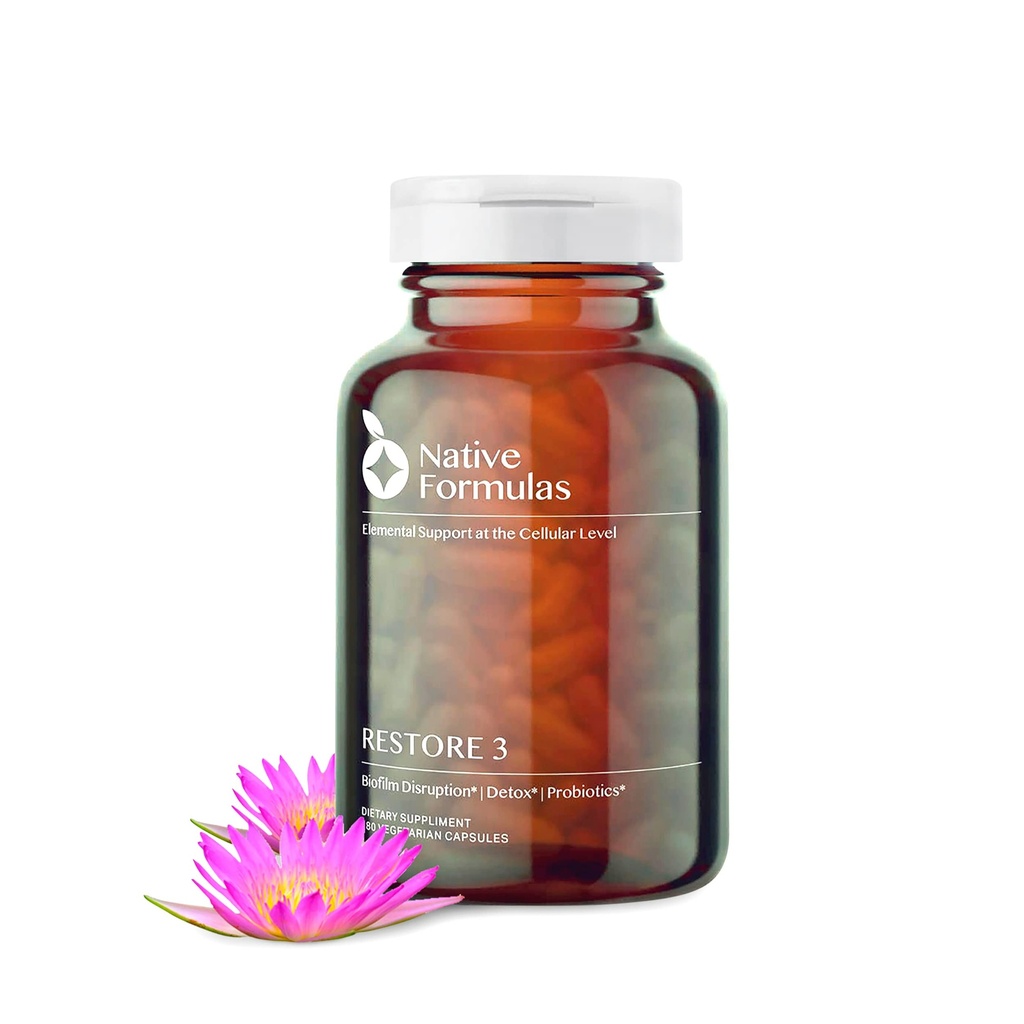 Fórmulas Nativas Restaurar 3 Enzima Proteolítica & Esporo Probiótico Mistura Suplemento - 60 Cápsulas - Advanced Biofilm Disruption Aid - Support GI Health, Fibromialgia, Gut Flora, Muscle