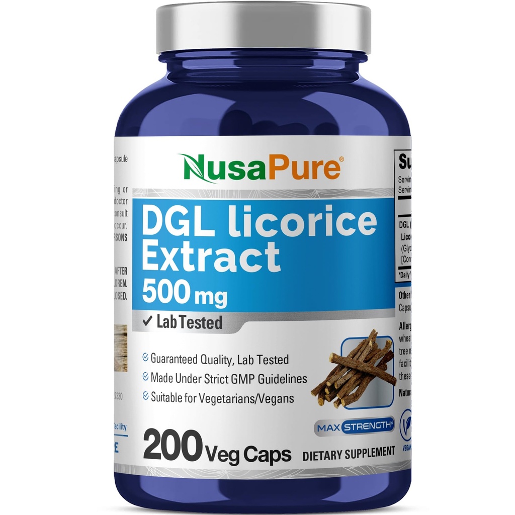NusaPure DGL Licorice Extract 500 mg 200 Cápsulas Veggie (Vegan,Non-GMO)