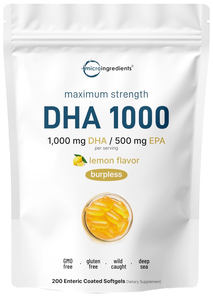 Omega 3 Fish Oil DHA Supplements 1000mg com EPA 500mg, 200 Softgels - limão flavored, arroto (entérico revestido)  □ Peixe fresco do mar profundo, selvagem capturado de águas norueguesas