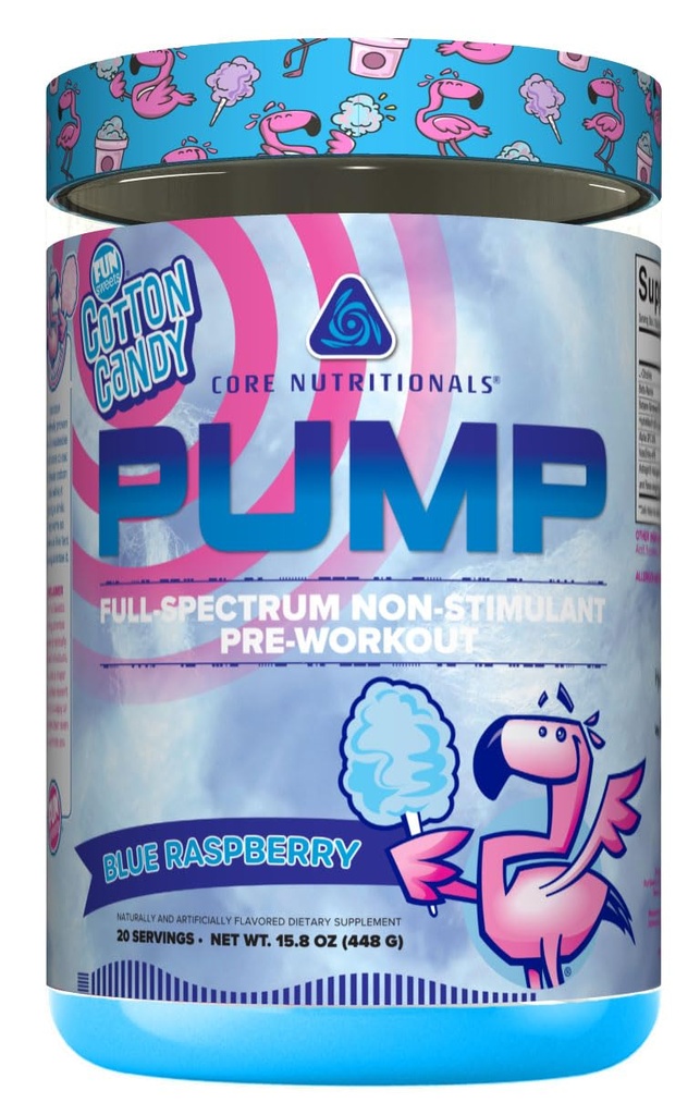 Bomba Nutricional Núcleo Bomba de Spectro Integral Não Estimulante Pré-treino, com Nitrato N03T, Peak02, Alpha GPC, para Bomba Máxima, Força e Desempenho 20 Servings (Fun Sweets Cotton CandyTM Blue Raspberry)