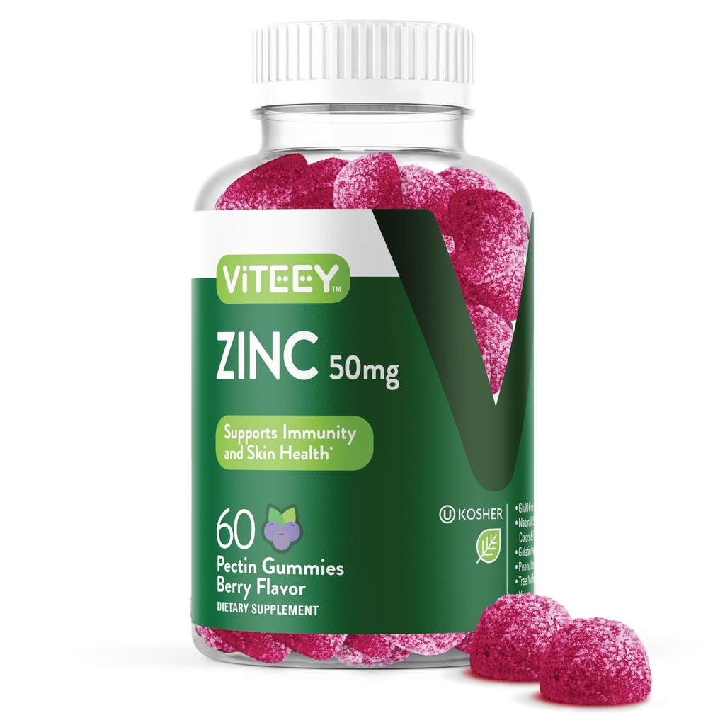 VITEEY chicletes de zinco para homens e mulheres - Suplementos de zinco 50mg - Imune Boost & Skin Health - Vegan, Gluten Free - 60 Contagem