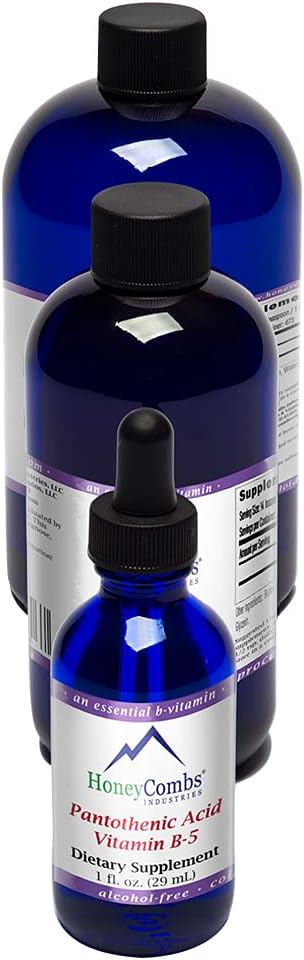 HoneyCombs Vitamina B5 Suplemento de ácido pantotênico gotas líquidas - Vitamina B5 de alta potência para homens e mulheres - Manter os hormônios saudáveis, sistema imunológico, cabelo, pele, unhas - Vegan vitaminas líquidas (8 Fl oz)