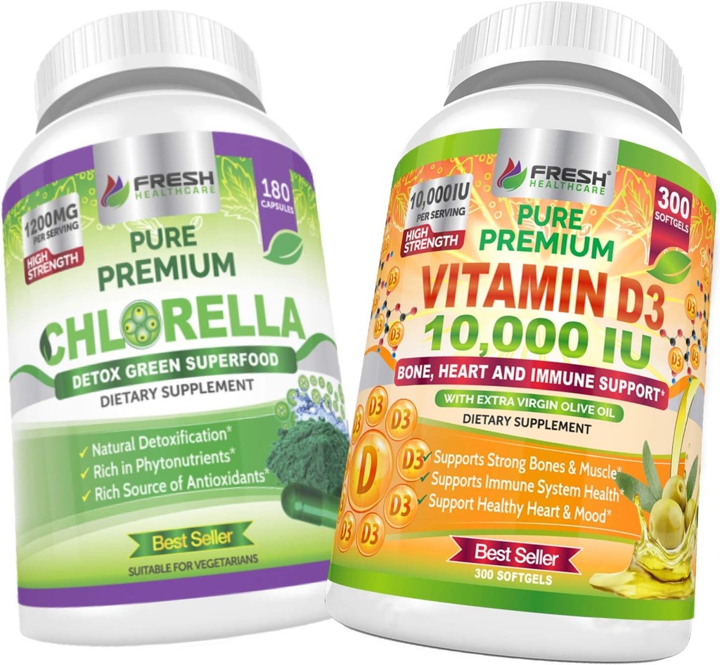 Clorela fresca e vitamina D3 10.000 UI - Pacote