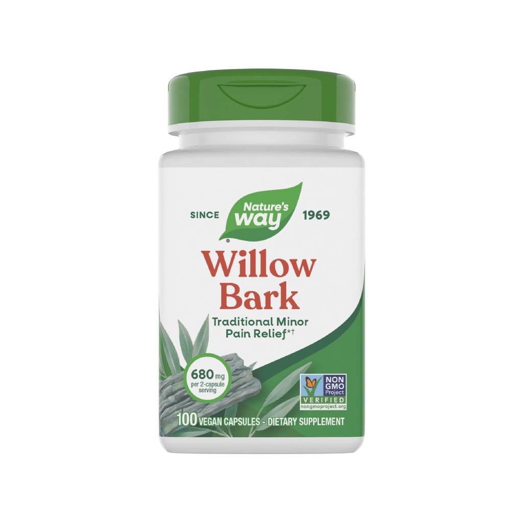 Nature's Way Willow Bark, Alívio Tradicional de Desconforto Devido ao excesso ocasional*, Projeto não-GMO verificado, 680 mg por serviço, 100 Cápsulas Vegan